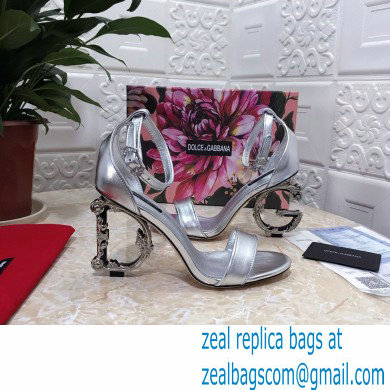 Dolce  &  Gabbana Heel 10.5cm Leather Sandals Silver with Baroque D & G Heel 2021